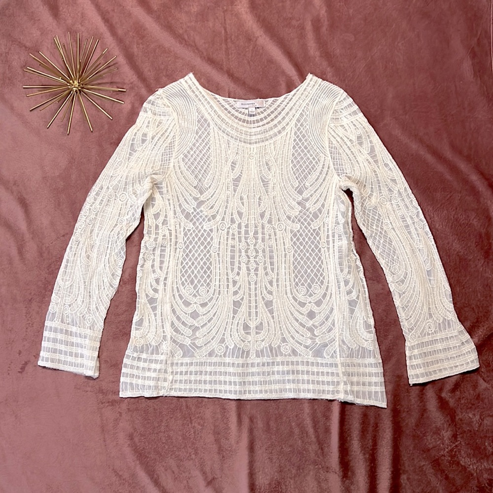Blu Pepper Vintage Long Sleeve Blouse | Cream Lace